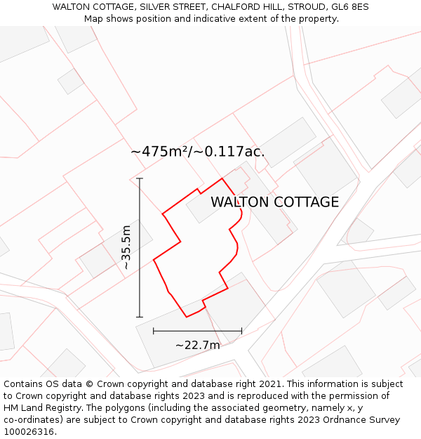 WALTON COTTAGE, SILVER STREET, CHALFORD HILL, STROUD, GL6 8ES: Plot and title map