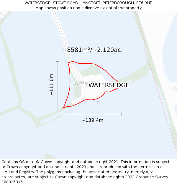 WATERSEDGE, STOWE ROAD, LANGTOFT, PETERBOROUGH, PE6 9NE: Plot and title map