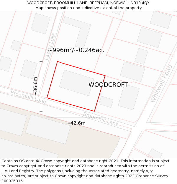 WOODCROFT, BROOMHILL LANE, REEPHAM, NORWICH, NR10 4QY: Plot and title map