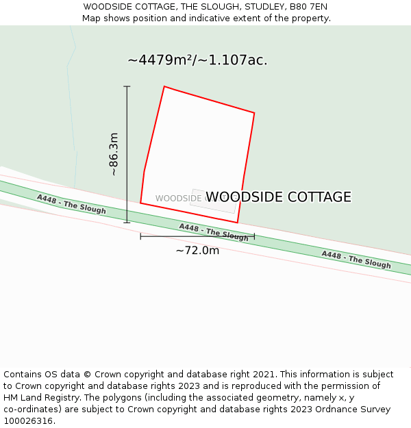 WOODSIDE COTTAGE, THE SLOUGH, STUDLEY, B80 7EN: Plot and title map